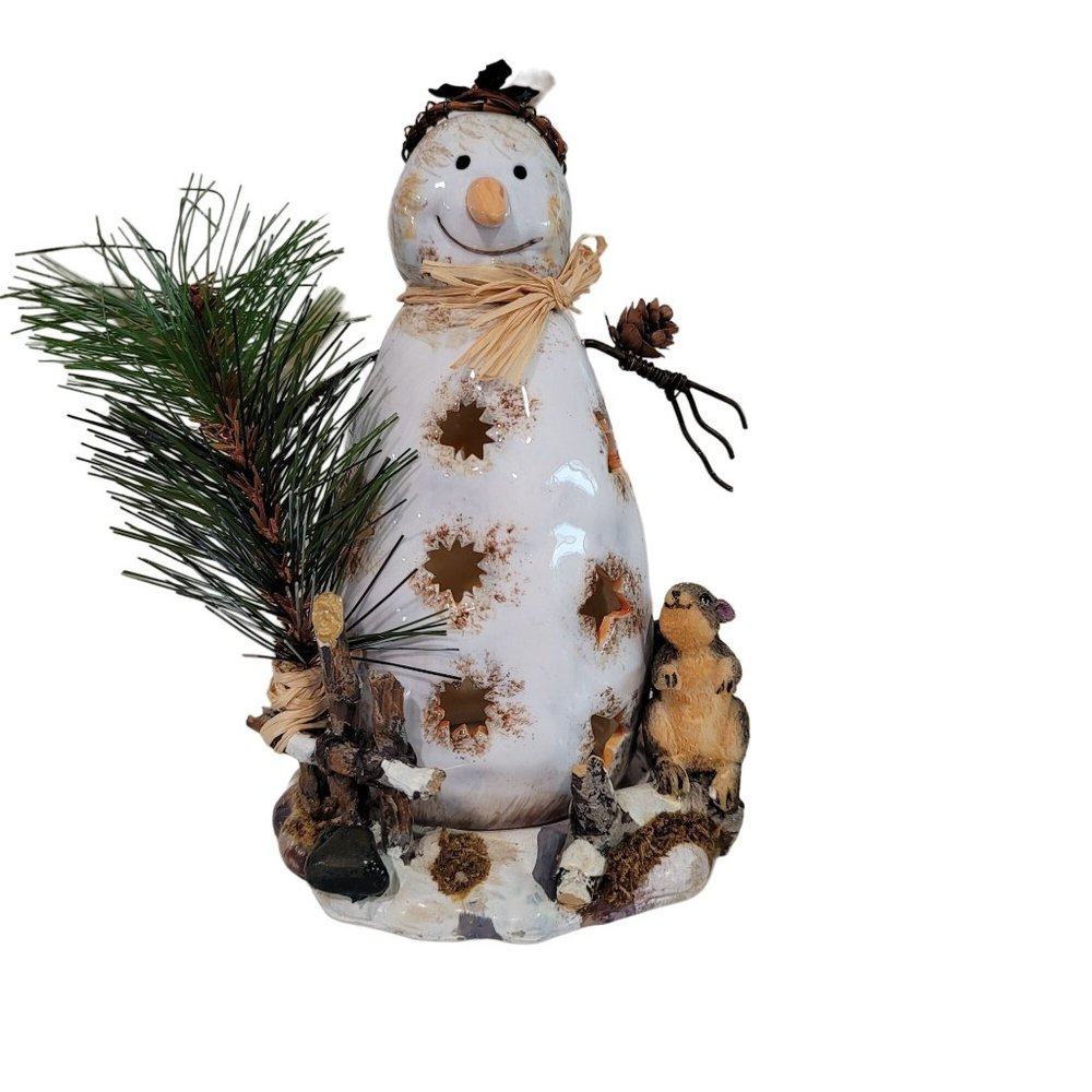 Christmas candle holder lantern lamp winter ceramic woodland country squirrel